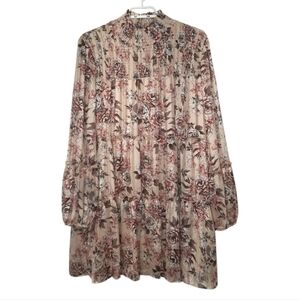 Talulah Smocked Mock Neck Tiered Floral Mini Dress Swing Flowy Womens Size L